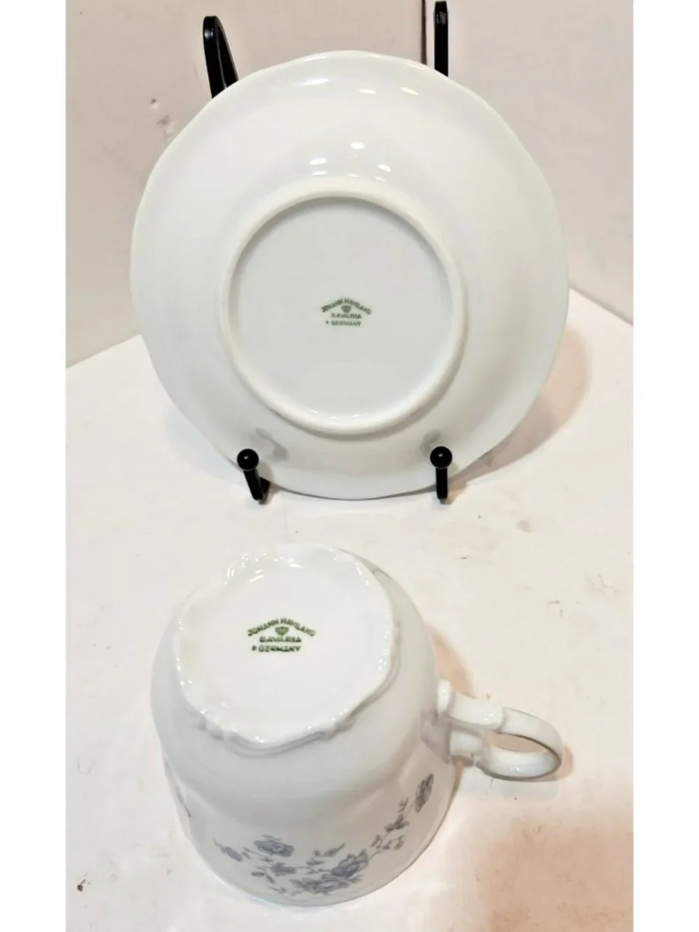 Vtg Johann Haviland Blue Garland Coffee Tea Cup & Saucer Set of 4 Floral